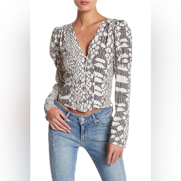 Free People Tops - FREE PEOPLE SWEET ON YOU SNAKESKIN PRINT BLOUSE